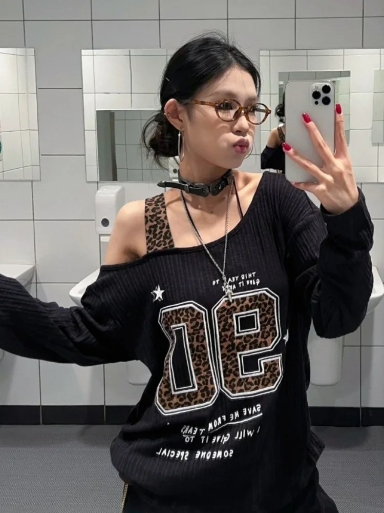 Y2K パッチワーク ヒョウ柄 Tシャツ レディース ルーズ - Embroidery のレビューと価格