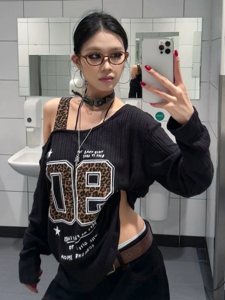 Y2K パッチワーク ヒョウ柄 Tシャツ レディース ルーズ - Embroidery のレビューと価格