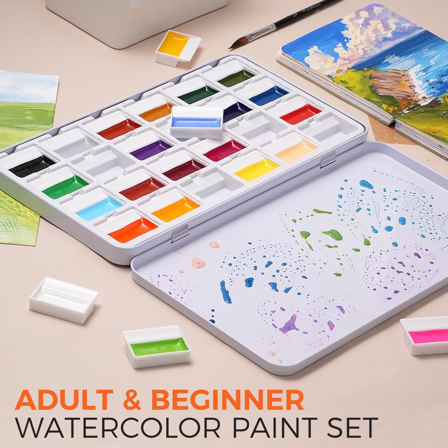 24 色不透明固形水彩絵の具セットプロフェッショナル水彩顔料 - Watercolor Paint Set Solid Pigment のレビューと価格