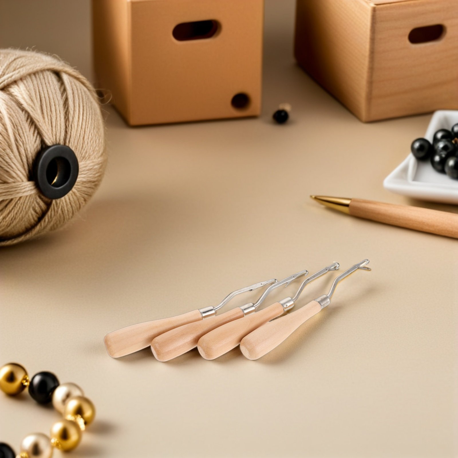 4本組のクロシェ針、人間工学に基づいた木製ハンドル付きラッチ - Wooden Crochet Hooks Ergonomic Handle のレビューと価格