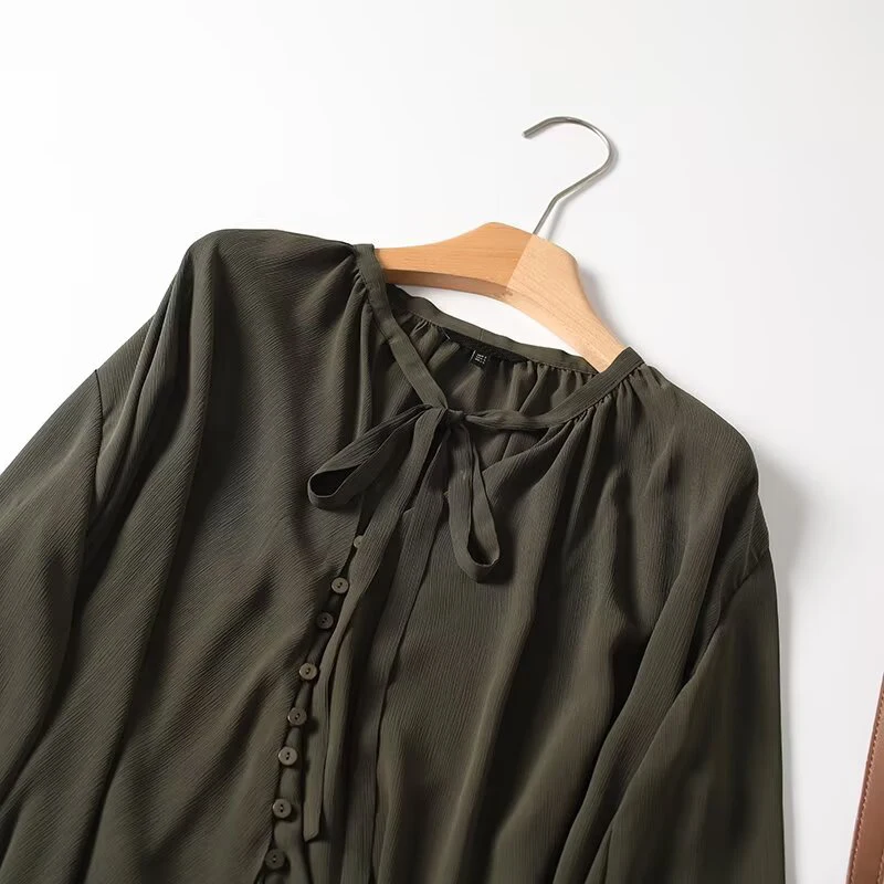 2025年フランス風レディースシャツ ダークグリーン ルーズ - Embroidery のレビューと価格