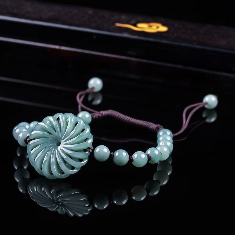 天然ジェダイトAグレードの幸運をもたらす本物の丸玉ブレスレッ - Beading のレビューと価格