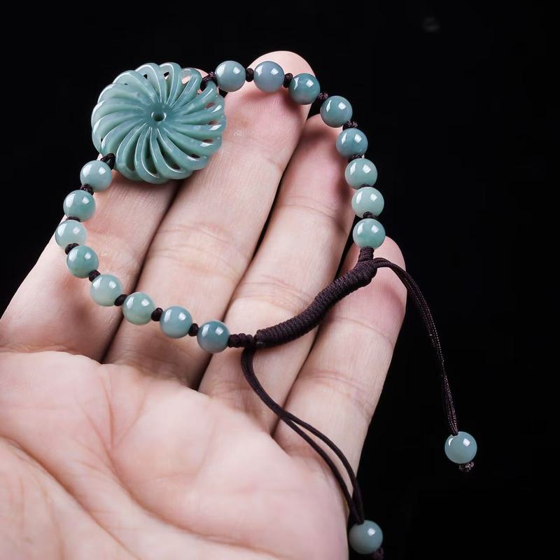 天然ジェダイトAグレードの幸運をもたらす本物の丸玉ブレスレッ - Beading のレビューと価格