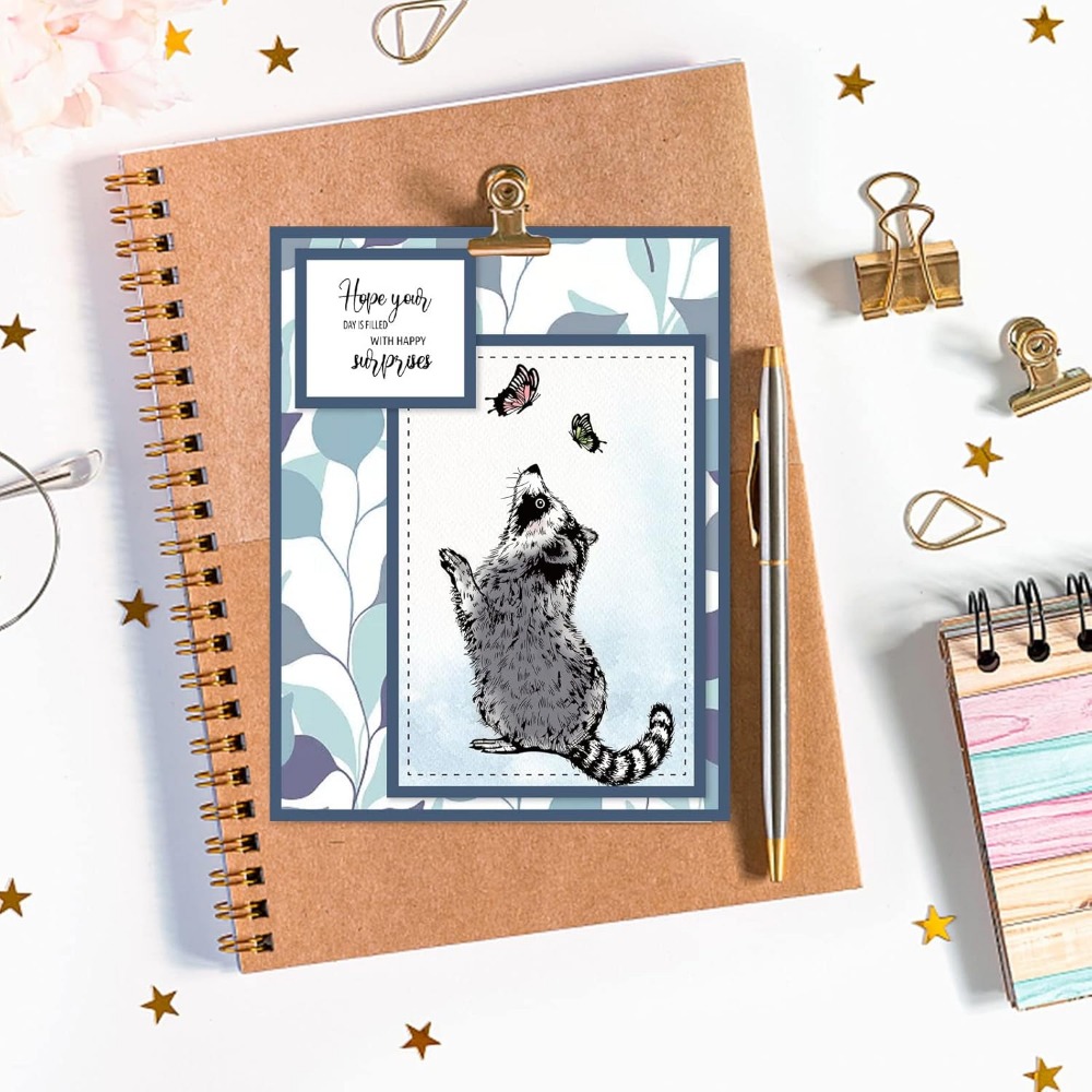 アライグマのリアルなクリアスタンプ、動物、蝶、シリコンクリア - Clear Silicone Stamps For Card Making のレビューと価格