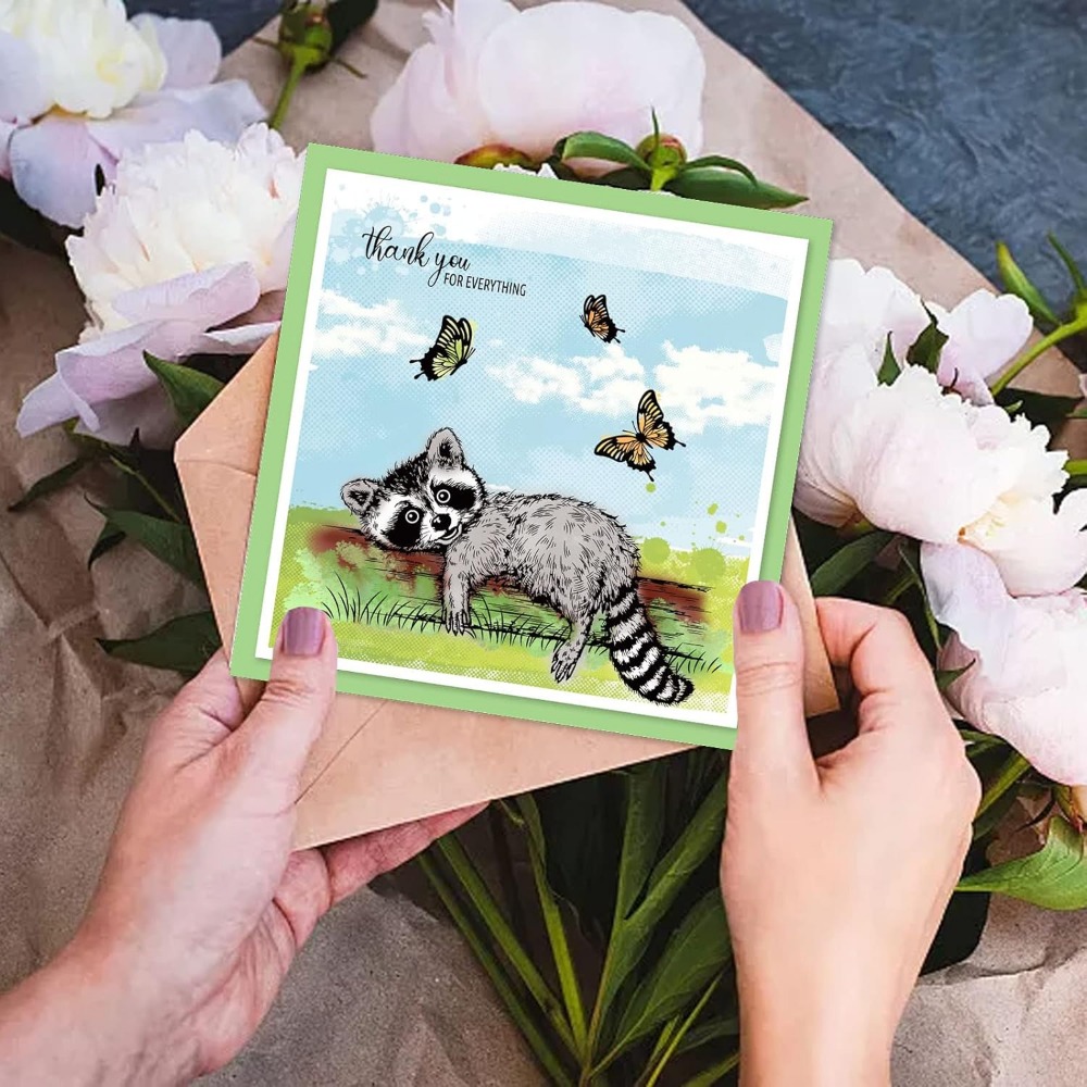 アライグマのリアルなクリアスタンプ、動物、蝶、シリコンクリア - Clear Silicone Stamps For Card Making のレビューと価格