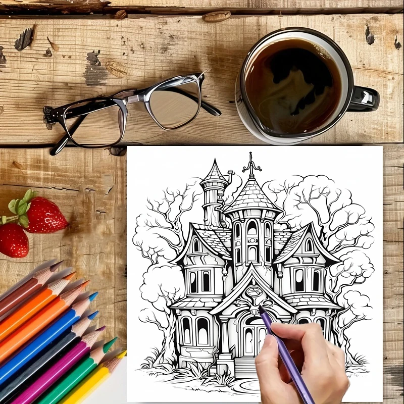 大人向けお化け屋敷塗り絵ブック、ストレス解消のための不気味な - Painting Supplies のレビューと価格