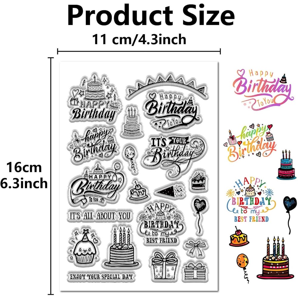 ハッピーバースデークリアスタンプカード作成用祝福言葉透明ゴム - Clear Silicone Stamps For Card Making のレビューと価格