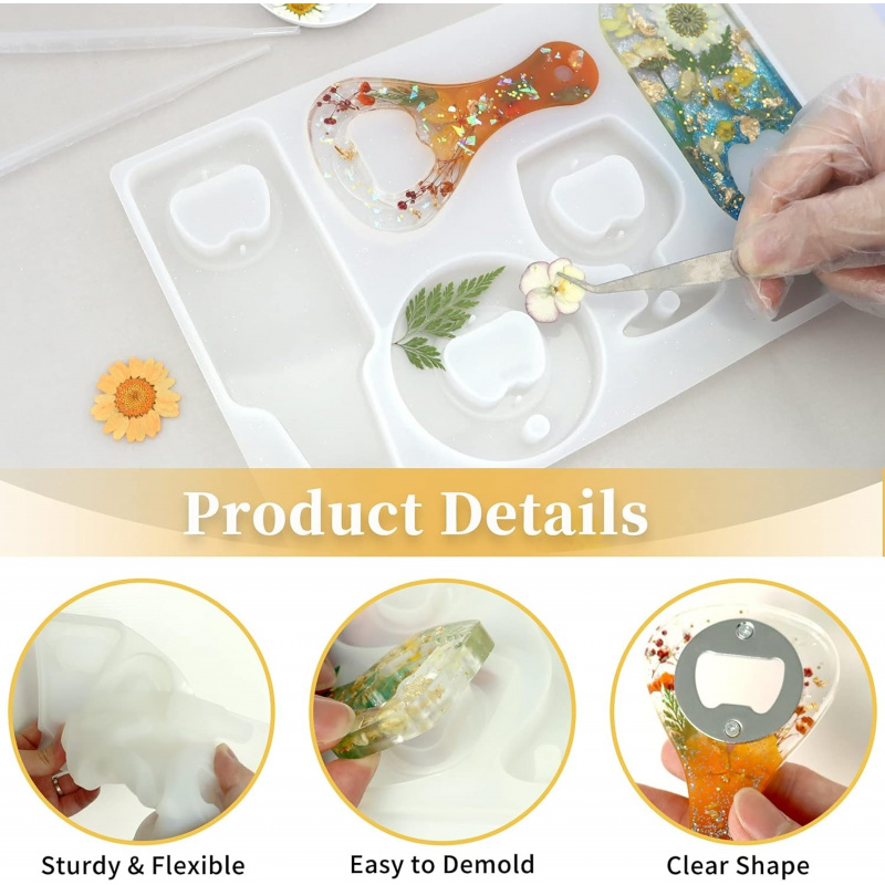 ボトルオープナー樹脂型、ビール用シリコンセット（ドライバーと - Silicone Epoxy Resin Molds Set のレビューと価格