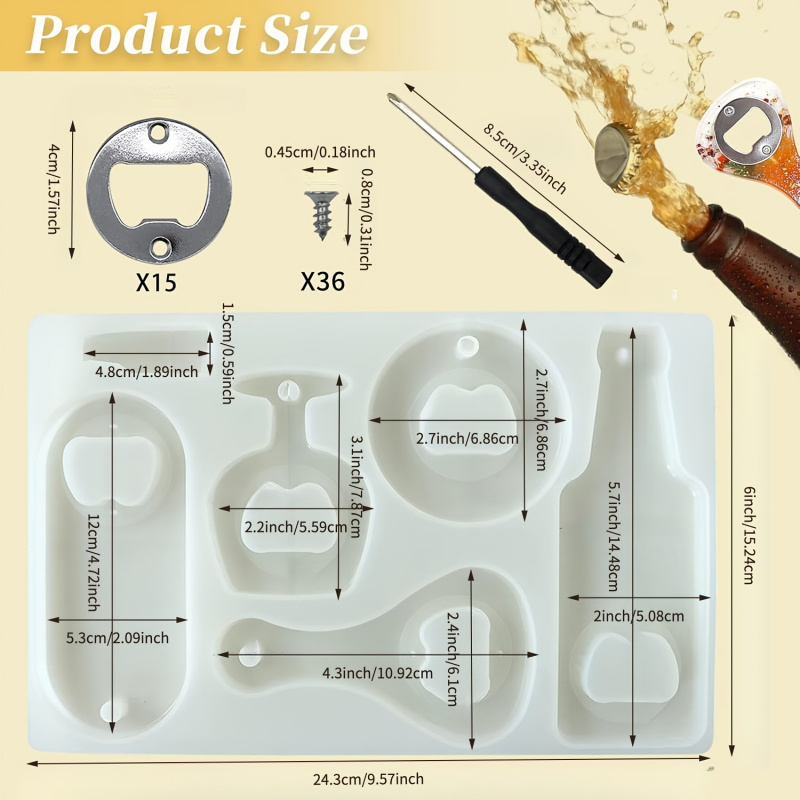 ボトルオープナー樹脂型、ビール用シリコンセット（ドライバーと - Silicone Epoxy Resin Molds Set のレビューと価格