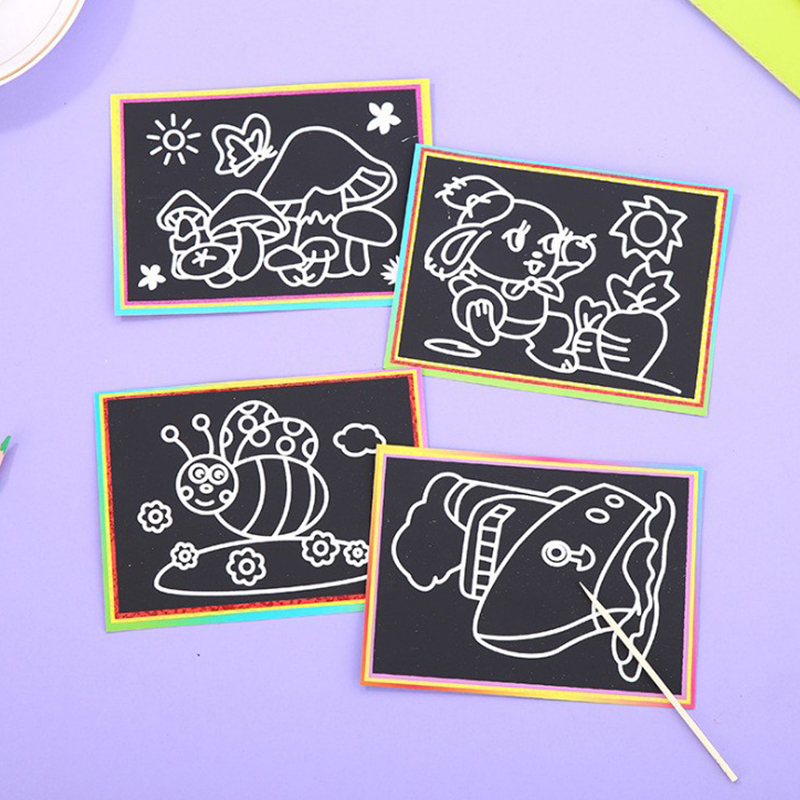 10 枚のスクラッチペイント紙セットかわいい漫画ミックススタ - Painting Supplies のレビューと価格