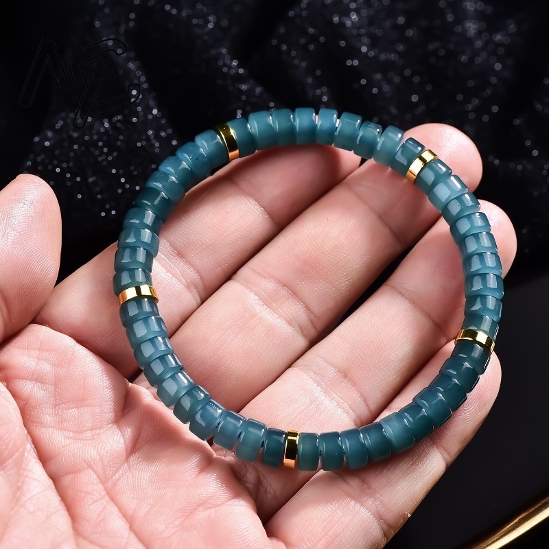 天然翡翠ブルーウォーターそろばんビーズスペーサーブレスレット - Beading のレビューと価格