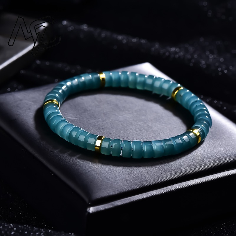 天然翡翠ブルーウォーターそろばんビーズスペーサーブレスレット - Beading のレビューと価格