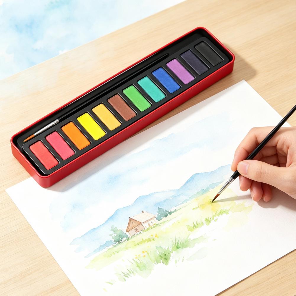 携帯用水彩絵具セット、固形ガッシュ顔料、水洗い可能な微粒子ガ - Watercolor Paint Set Solid Pigment のレビューと価格