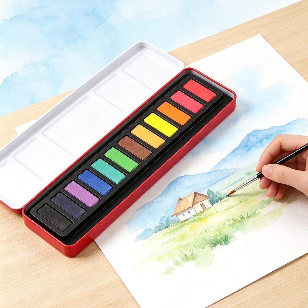 携帯用水彩絵具セット、固形ガッシュ顔料、水洗い可能な微粒子ガ - Watercolor Paint Set Solid Pigment のレビューと価格