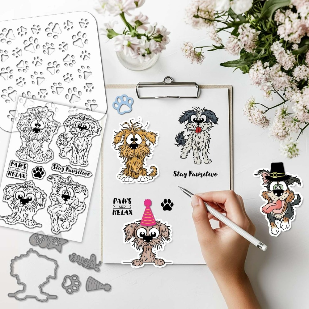 コミック犬クリアシリコンスタンプメタル漫画動物カッティングダ - Clear Silicone Stamps For Card Making のレビューと価格