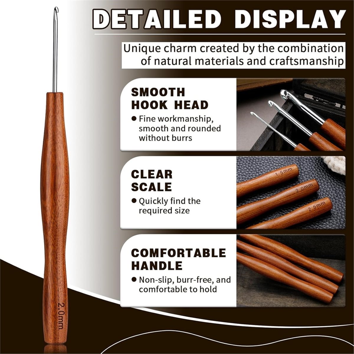 NOCM 5本かぎ針セット、5サイズのアルミニウム製人間工学 - Wooden Crochet Hooks Ergonomic Handle のレビューと価格