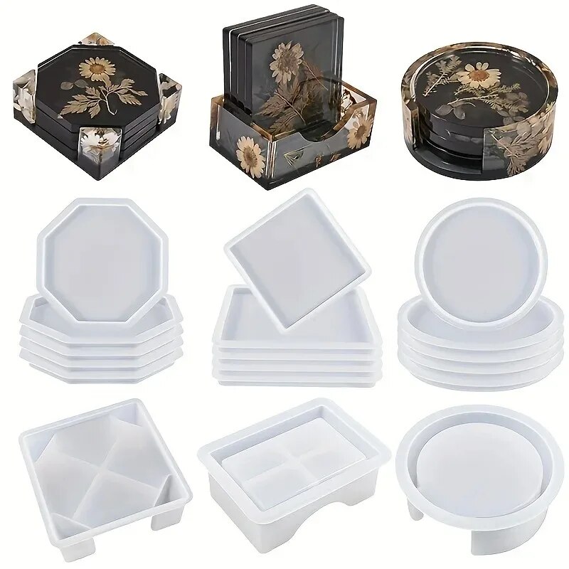 コースター樹脂モールドセットには、コースター収納ボックスモー - Silicone Epoxy Resin Molds Set のレビューと価格