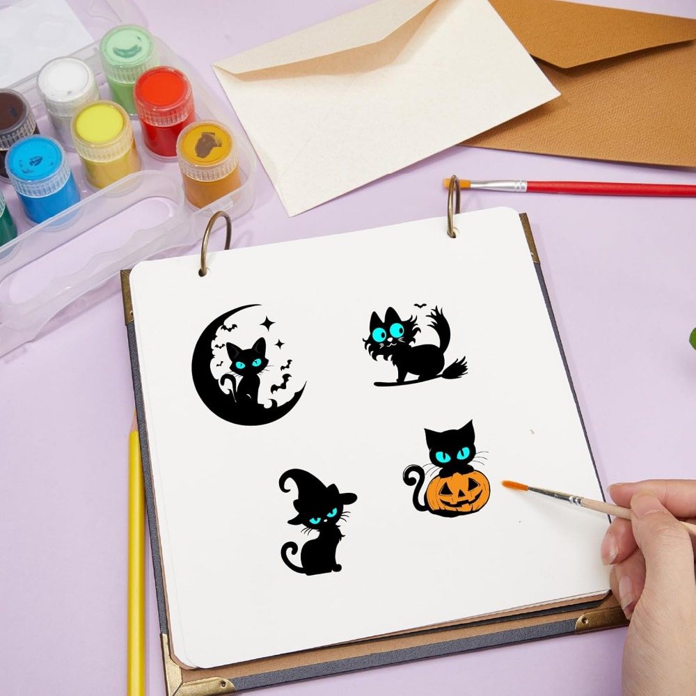 ハロウィン黒猫クリアゴムスタンプカボチャコウモリ墓石魔女帽子 - Clear Silicone Stamps For Card Making のレビューと価格