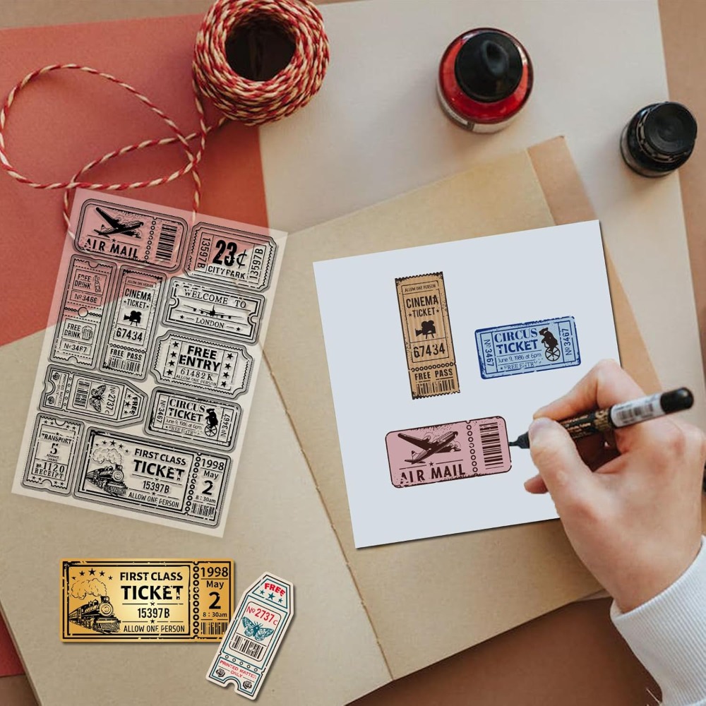 ヴィンテージチケットクリアスタンプスクラップブッキング用電車 - Clear Silicone Stamps For Card Making のレビューと価格