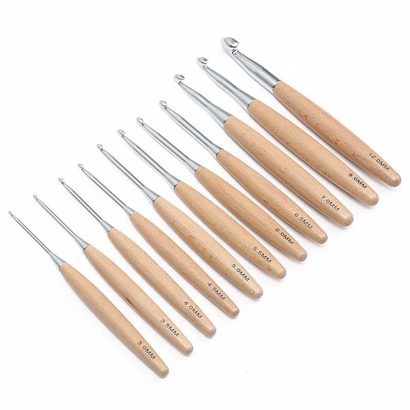 1/11個 木製ハンドルかぎ針 3.0-12.0mm 人間工 - Wooden Crochet Hooks Ergonomic Handle のレビューと価格