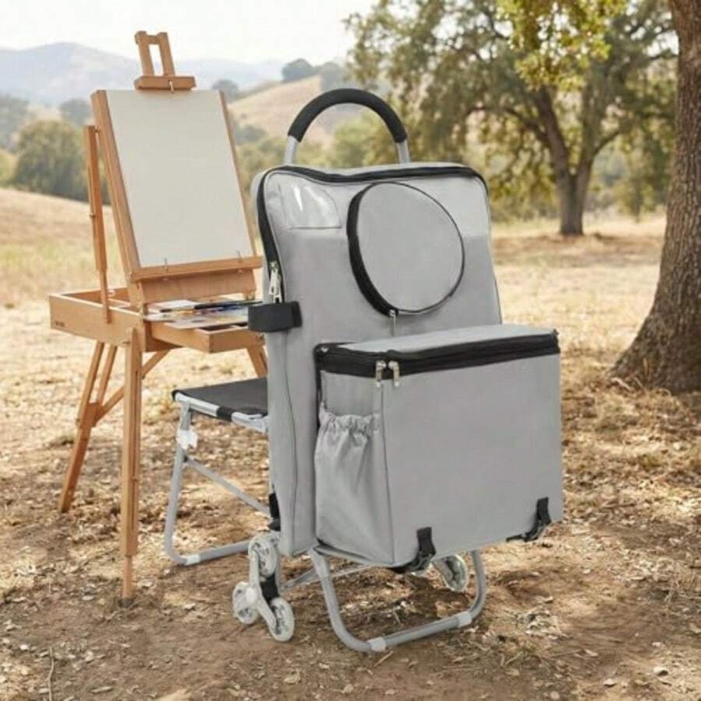 収納バッグとシート付き3輪折りたたみアートカート、屋外での絵 - Painting Supplies のレビューと価格